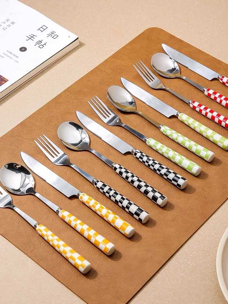 6 - Pack Modern Checkered Flatware Sets ( 4 / count )