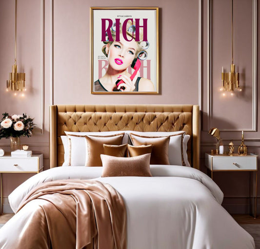 Rich bitch vintage fashion 1960s inspired instant downloadable Art downloadable Art print downloadable poster print large art 24x36 glam art pink black girly feminine poster print fashion illustration print portrait photography woman hair rollers