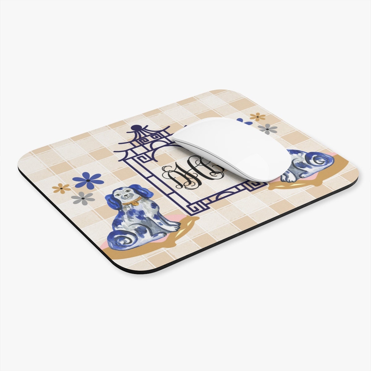 Chinoiserie Monogrammed Staffordshire Mouse Pad