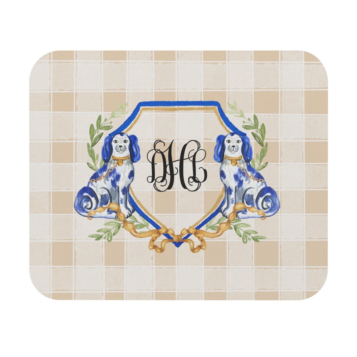 Chinoiserie Monogrammed Mouse Pad, Chinoiserie Gift for Her, Grandmillenial Personalized Gift