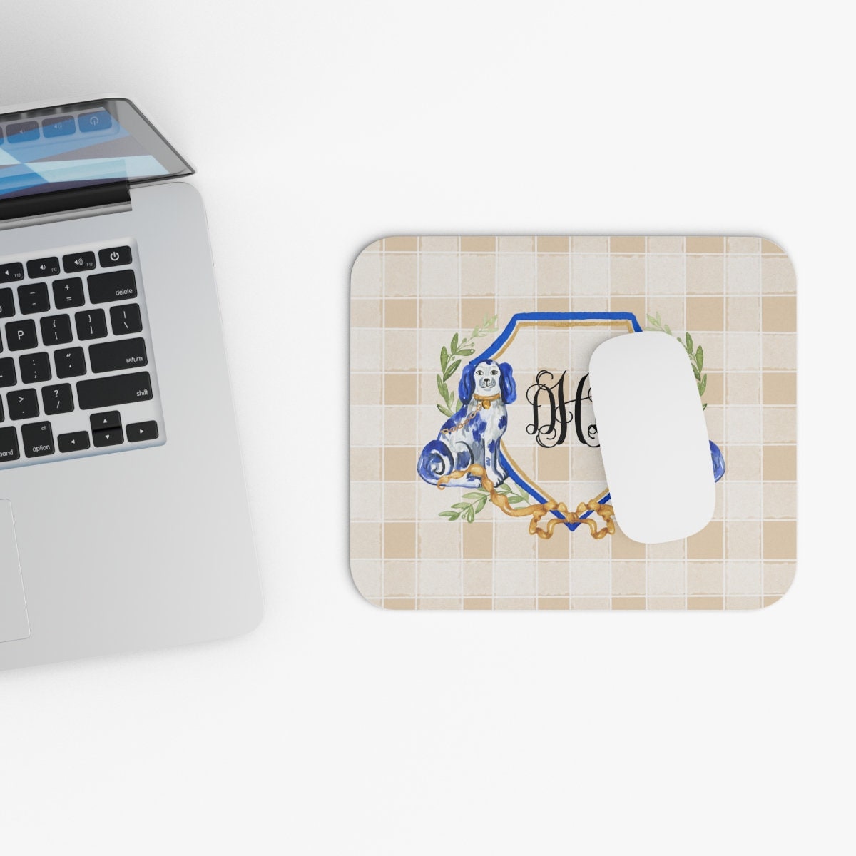 Chinoiserie Monogrammed Mouse Pad, Chinoiserie Gift for Her, Grandmillenial Personalized Gift