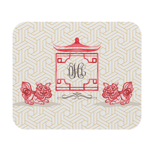 Chinoiserie Monogrammed Mouse Pad, Chinoiserie Foo Dogs Design Gift for Her, Grandmillenial Personalized Style Gift for Her Mouse Pad