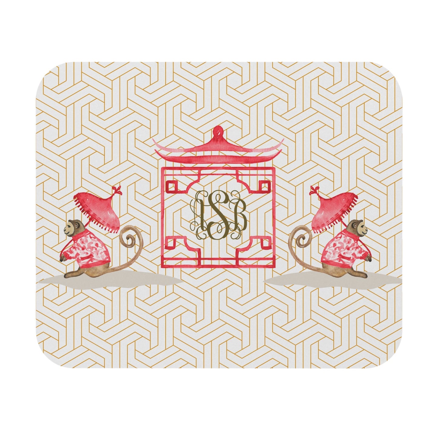 Chinoiserie Monogrammed Mouse Pad, Chinoiserie Gift for Her, Grandmillenial Personalized Gift