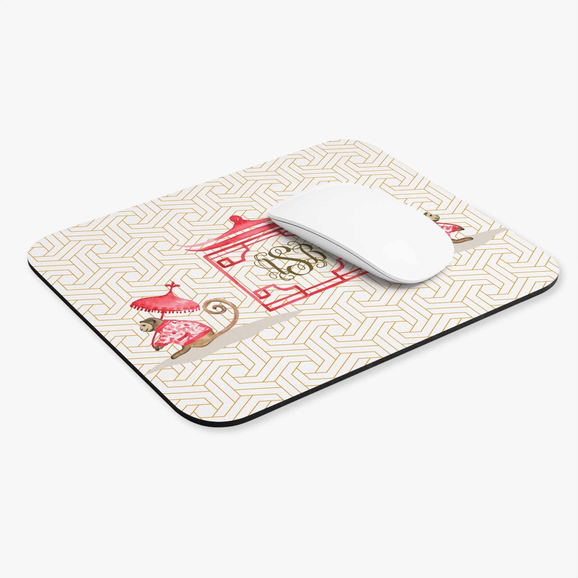 Chinoiserie Monogrammed Mouse Pad, Chinoiserie Gift for Her, Grandmillenial Personalized Gift