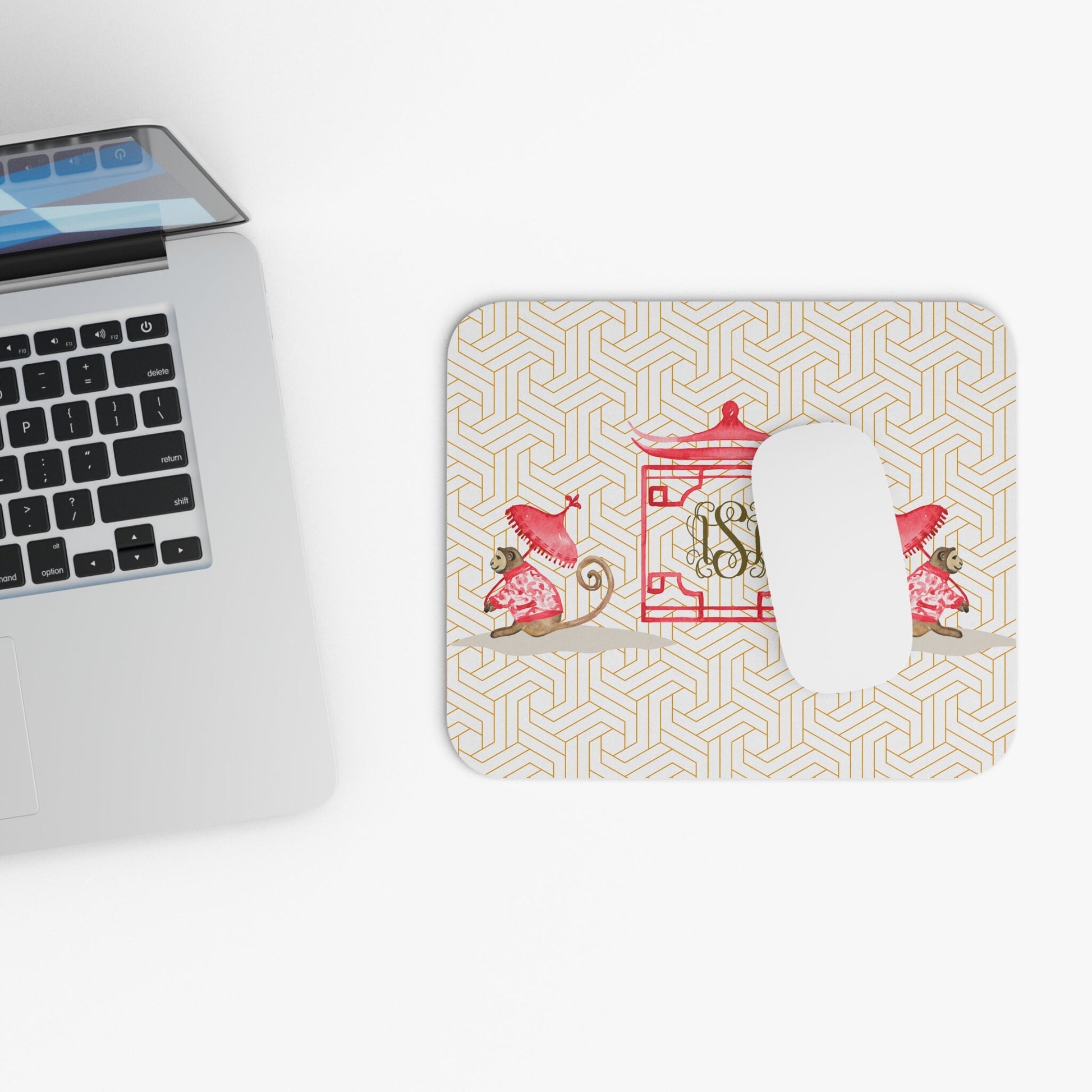 Chinoiserie Monogrammed Mouse Pad, Chinoiserie Gift for Her, Grandmillenial Personalized Gift