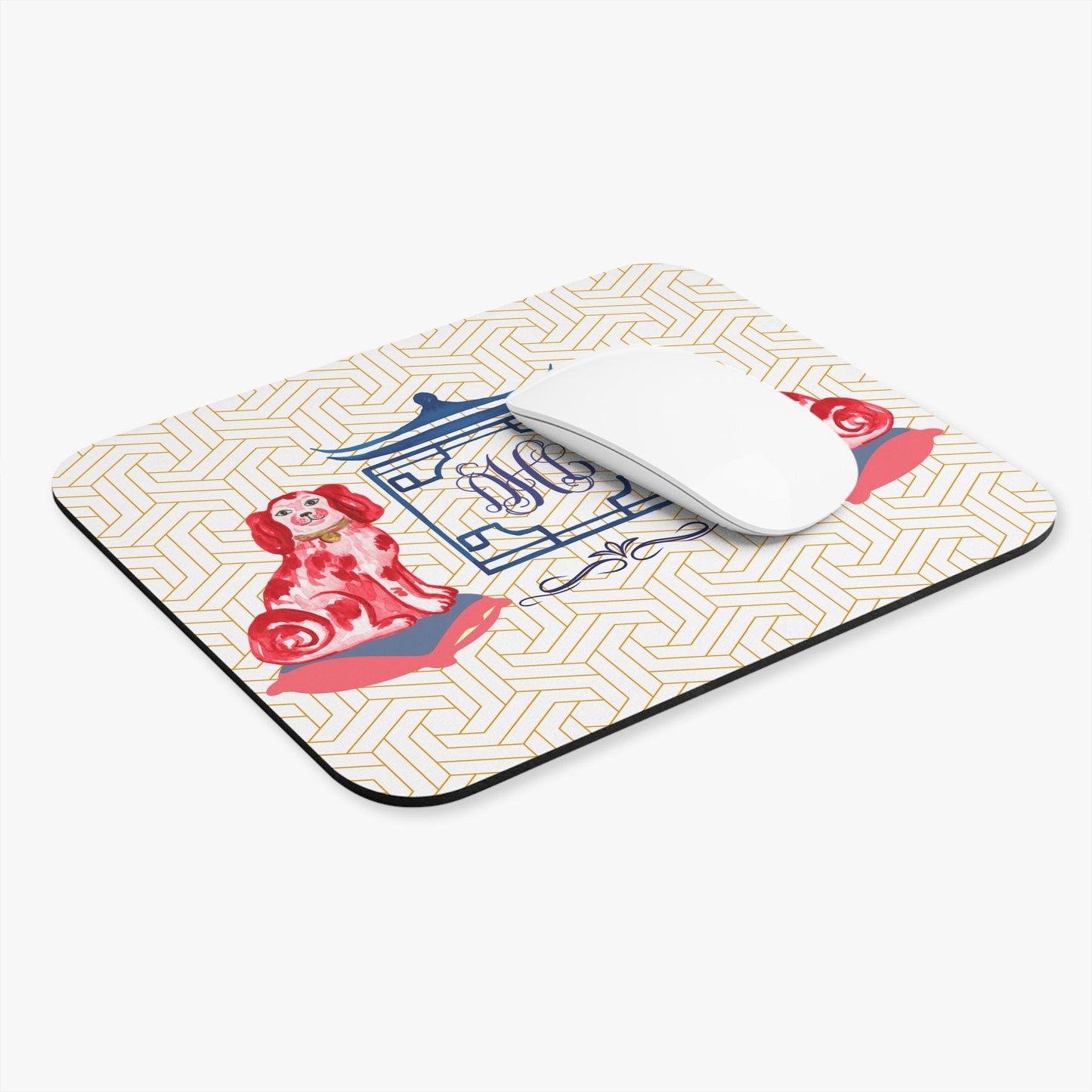 Chinoiserie Style Personalized Mouse Pad, Staffordshire Dogs Design, Grandmillenial Gift for Her