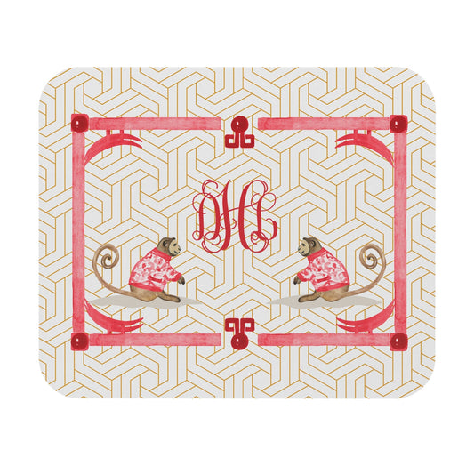 Chinoiserie Monogrammed Mouse Pad, Chinoiserie Monkey Design Gift for Her, Grandmillenial Personalized Style Mouse Pad