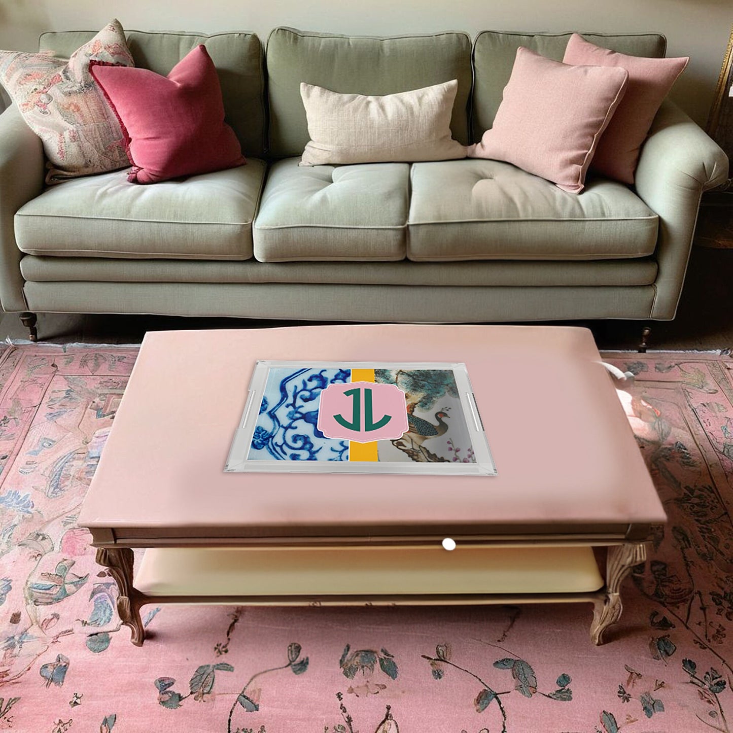 Chinoiserie Custom Monogram Acrylic Serving Tray