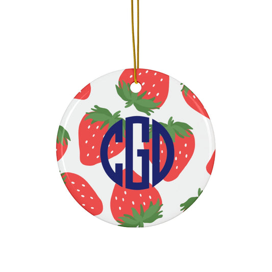 Strawberries Custom Monogram Christmas Ornament