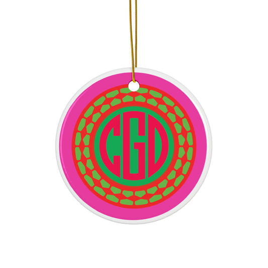 Custom Monogram Pink Green Red Christmas Ornament