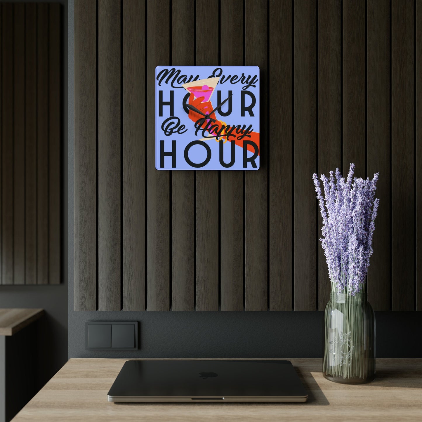 Funny Happy Hour Wall Clock Drinking Quote Acrylic Wall Clock