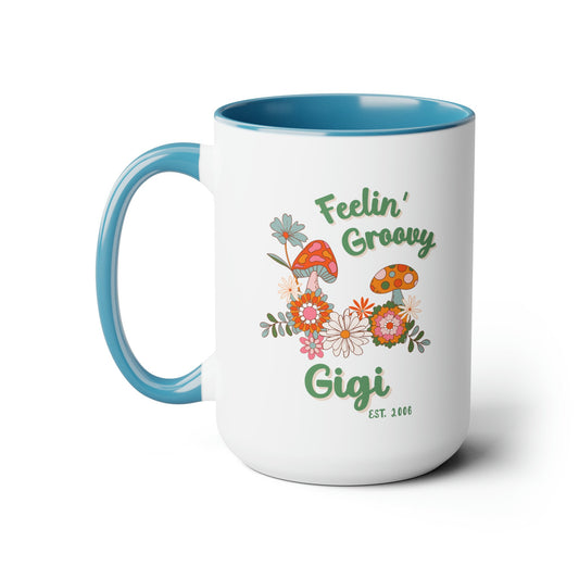 Feelin' Groovy Personalized Grandma Coffee Mug, Boho Personalized Mug for Grandma, Gift Mug for Gigi, Personalized Boho Grandma Gift Mug