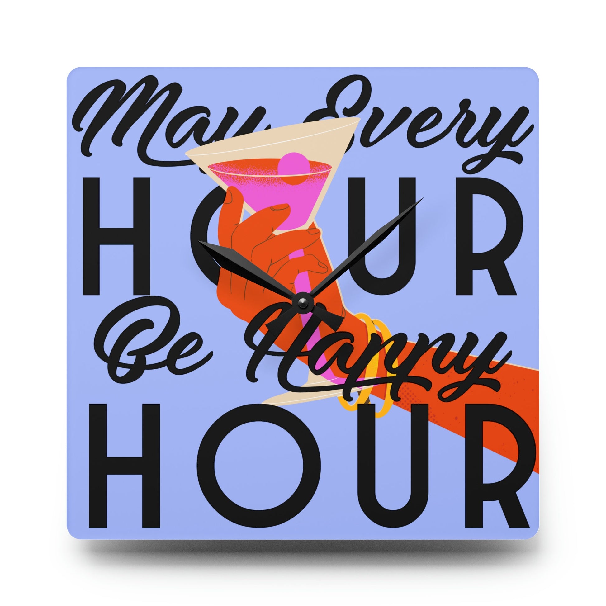 Funny Happy Hour Wall Clock Drinking Quote Acrylic Wall Clock