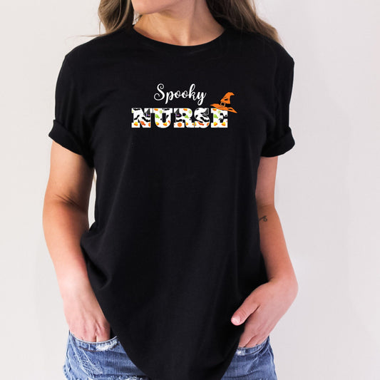 Spooky Nurse Halloween T-Shirt, Spooky Nurse Shirt for Fall, Gift for Registered Nurse for Fall, Nurse t-shirt with Witch's Hat, Halloween T