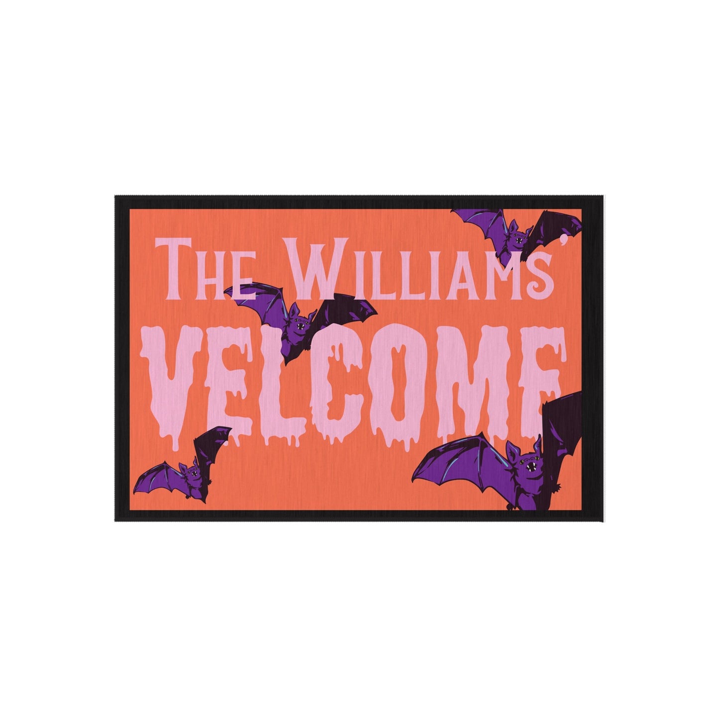 Funny Personalized Halloween Welcome Door Mat with Bats and Your Family's Name - Spooktacular Dracula Home Décor