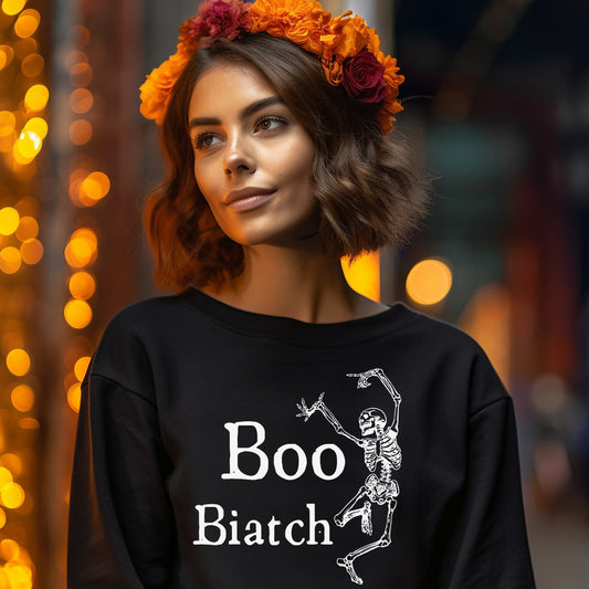 Women&#39;s Boo Biatch Funny Halloween Shirt Dancing Skeleton Shirt Cute Fall Sweatshirt Lali Design cute sewaeshirthalloween sweatshirt best sweatshirt funny