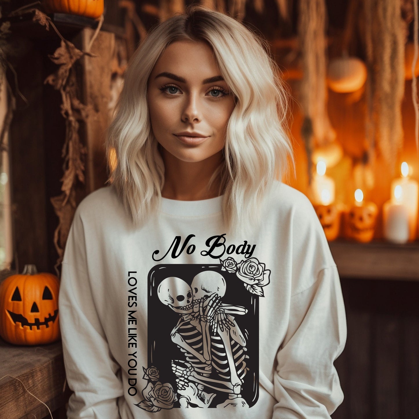 No Body Funny Halloween Skeleton Shirt Cute Fall Sweatshirt