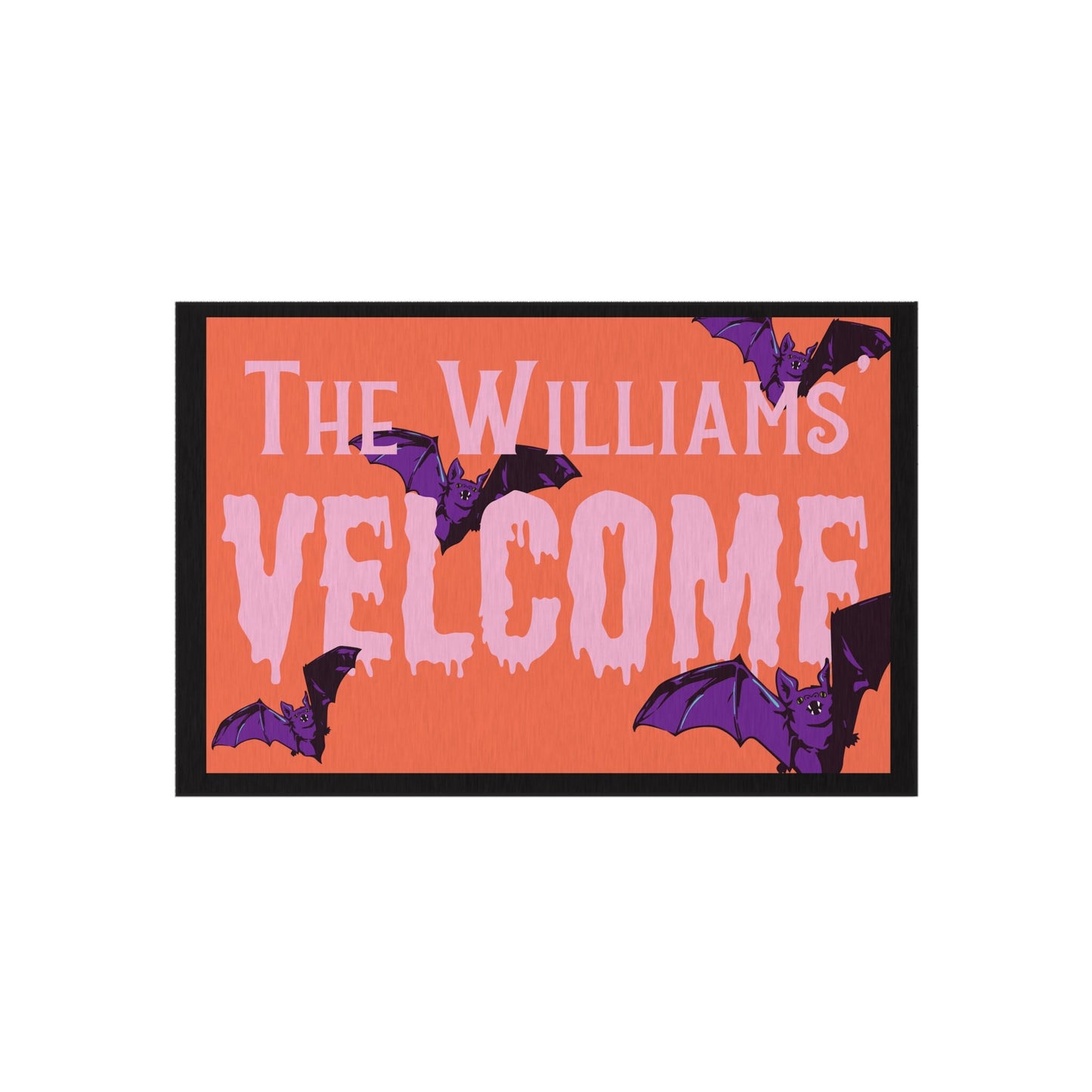 Funny Personalized Halloween Welcome Door Mat with Bats and Your Family's Name - Spooktacular Dracula Home Décor